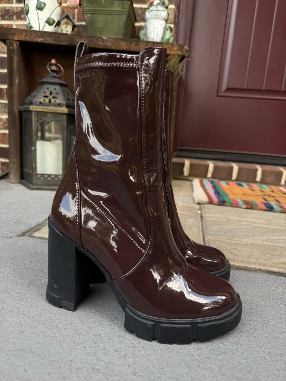 Aldo Glossy Dark Brown Platform Ankle Boots